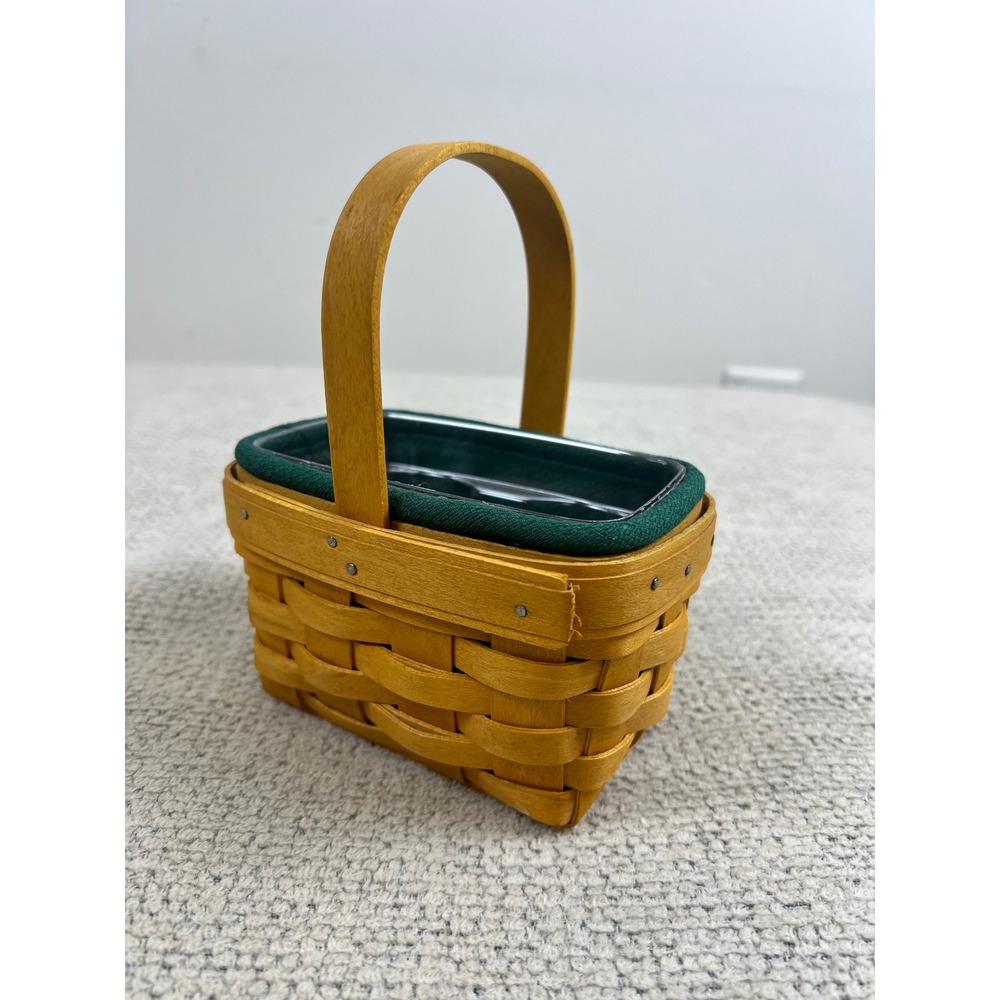 Longaberger 2002 Handwoven Miniature Basket Green‎ Liner Plastic Protector USA - Picture 2 of 7